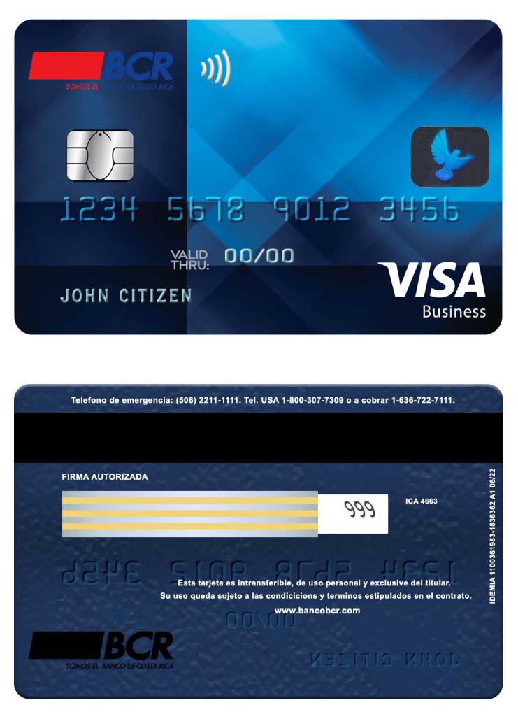 Costa Rica BCR bank visa business card